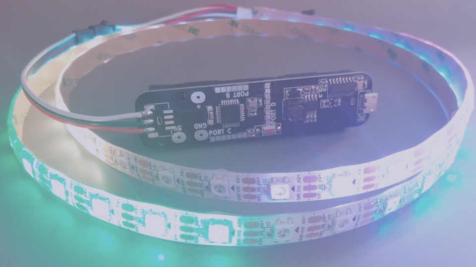 Decorative section background - showing an Arduino nano microcontroller and an LED light strip