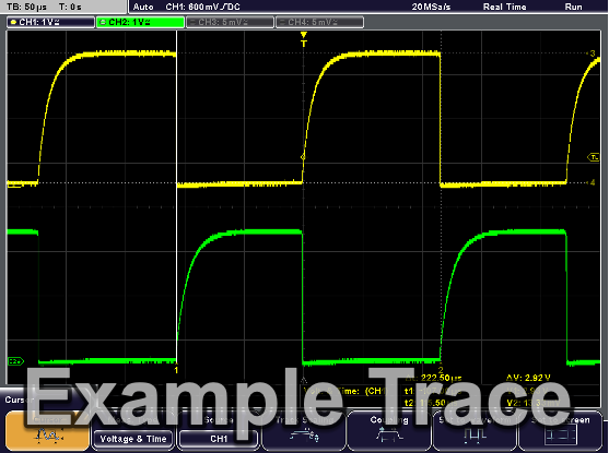 Waveforms on Rohde &amp; Schwarz Oscilloscope at test points 1 and 4.