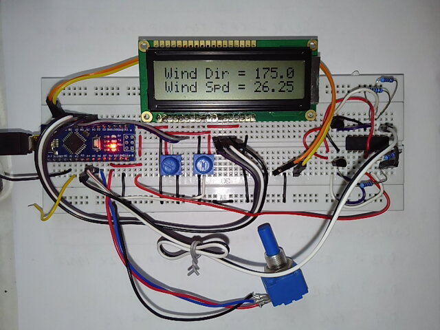 Prototype weather station showing wind speed and wind direction