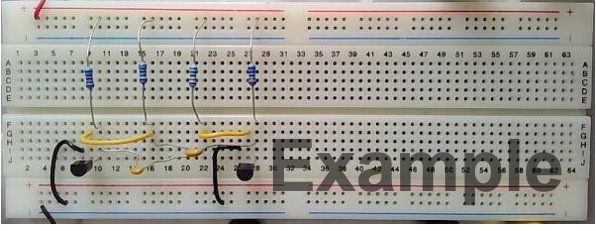 A photograph of the completed oscillator circuit as prototyped on breadboard.