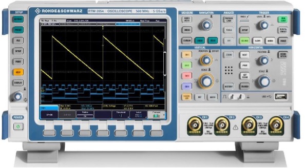 A photograph of the Rohde & Schwarz RTM2024 Real-Time Digital Oscilloscope.