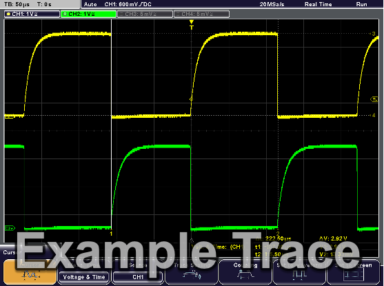 Waveforms on Rohde & Schwarz Oscilloscope at test points 1 and 4. .