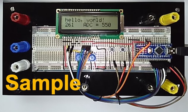 Photograph of breadboard with LCD panel fitted.