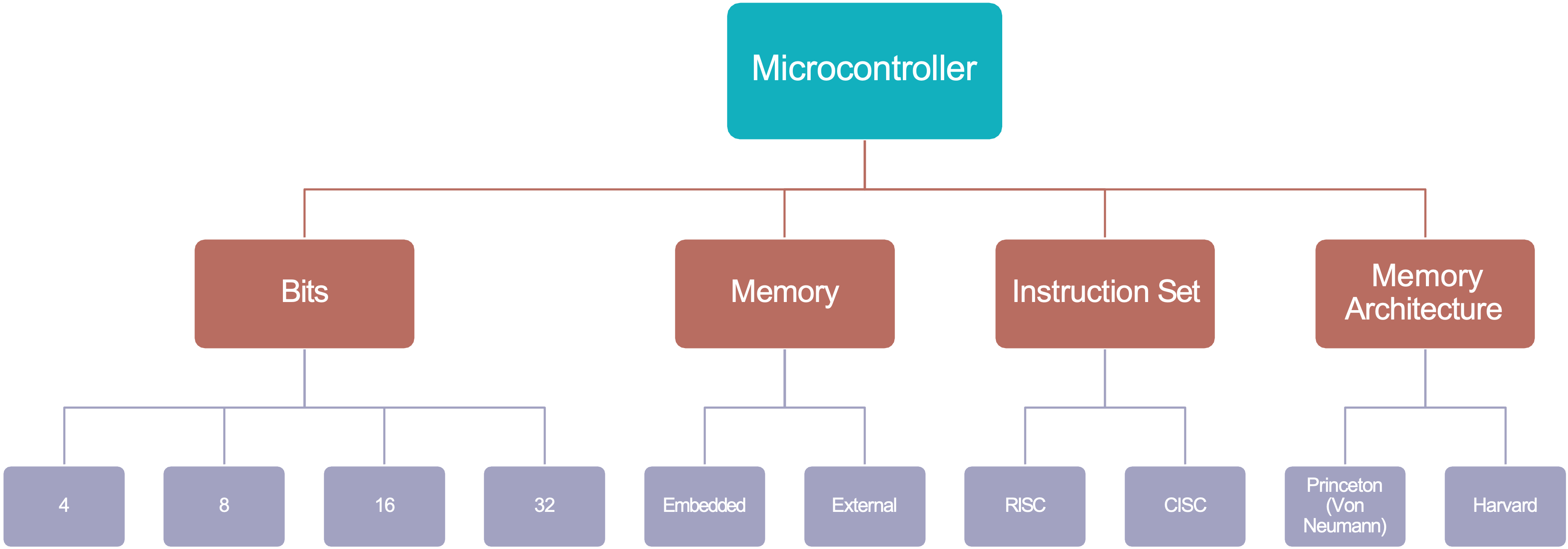 Architecture diagram showing the memory architectures used in microcontrollers.