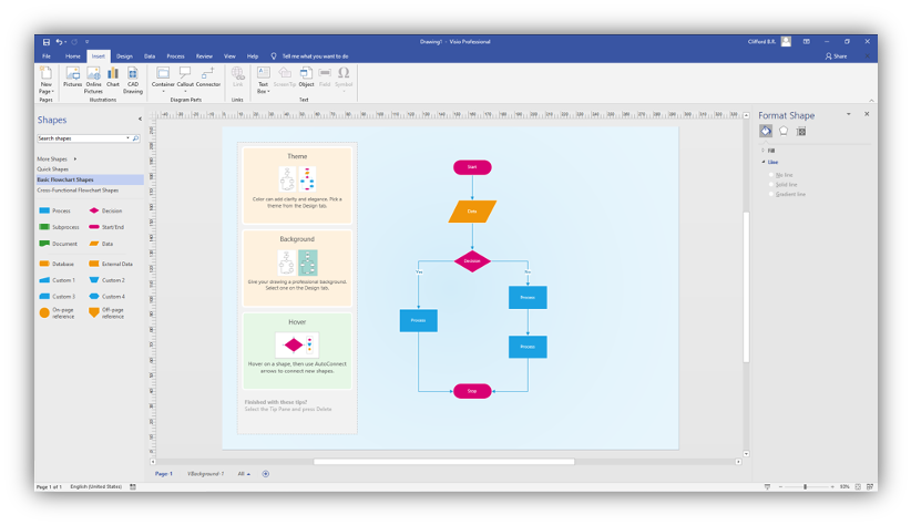 A screenshot of the Microsoft visio program being used to draw a flowchart.