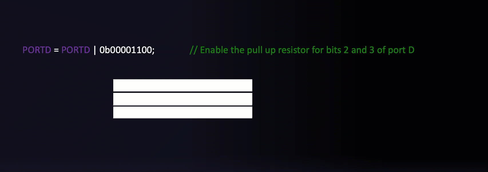 Video illustrating the setting of the port D for input and resetting port B.