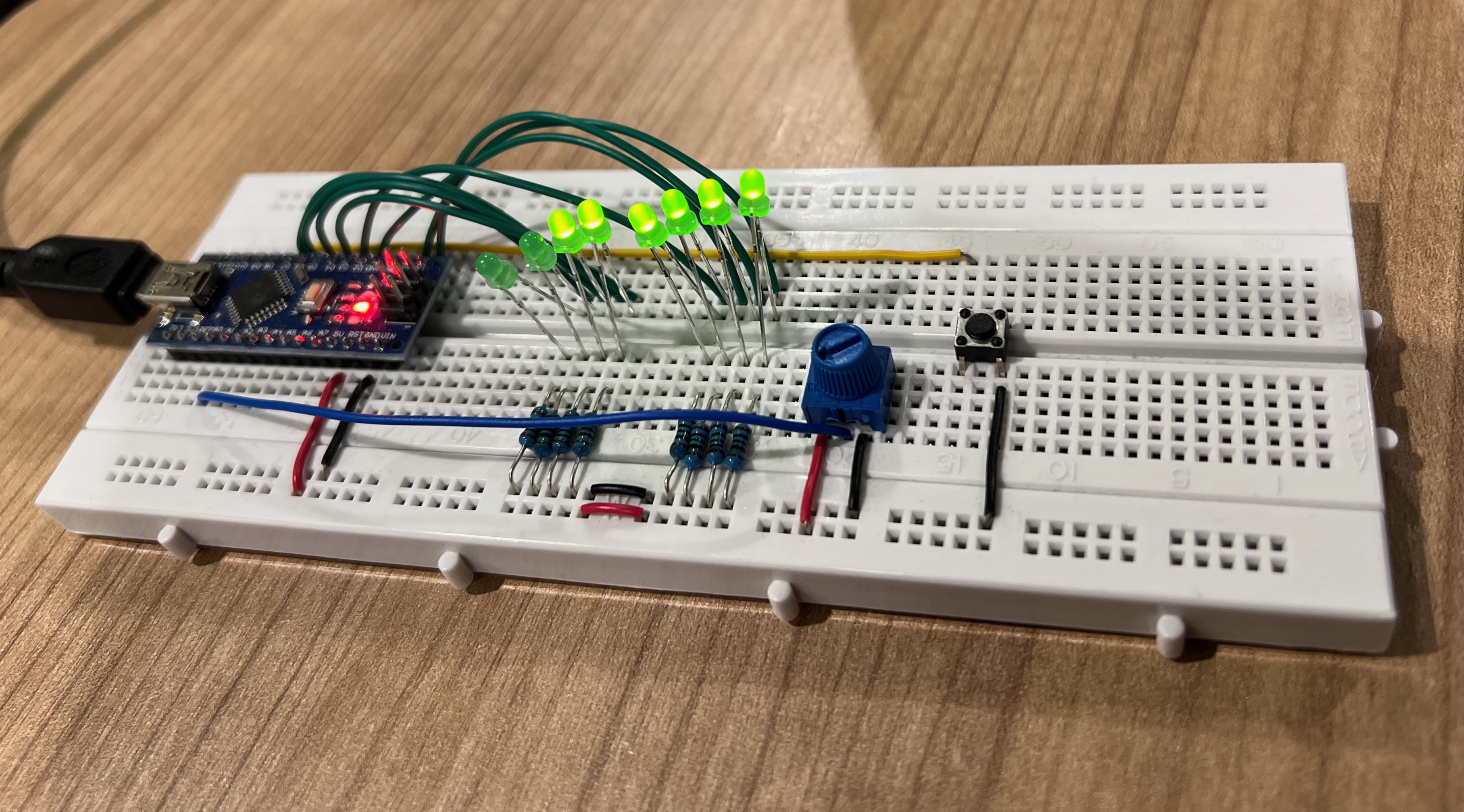 The prototype board showing the finished Arduino nano application with ADC and digital outputs.