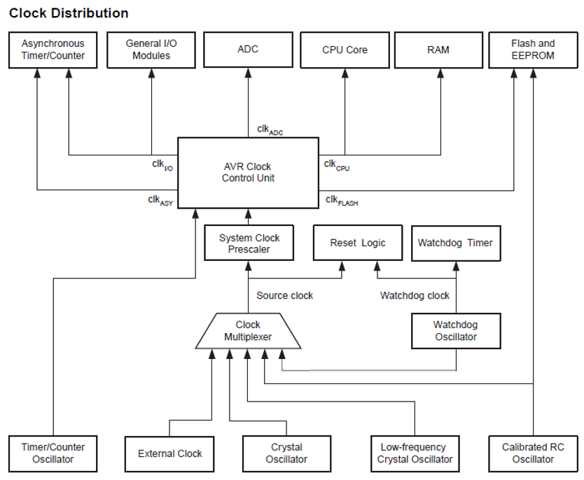 Clock distribution of the ATmega328.