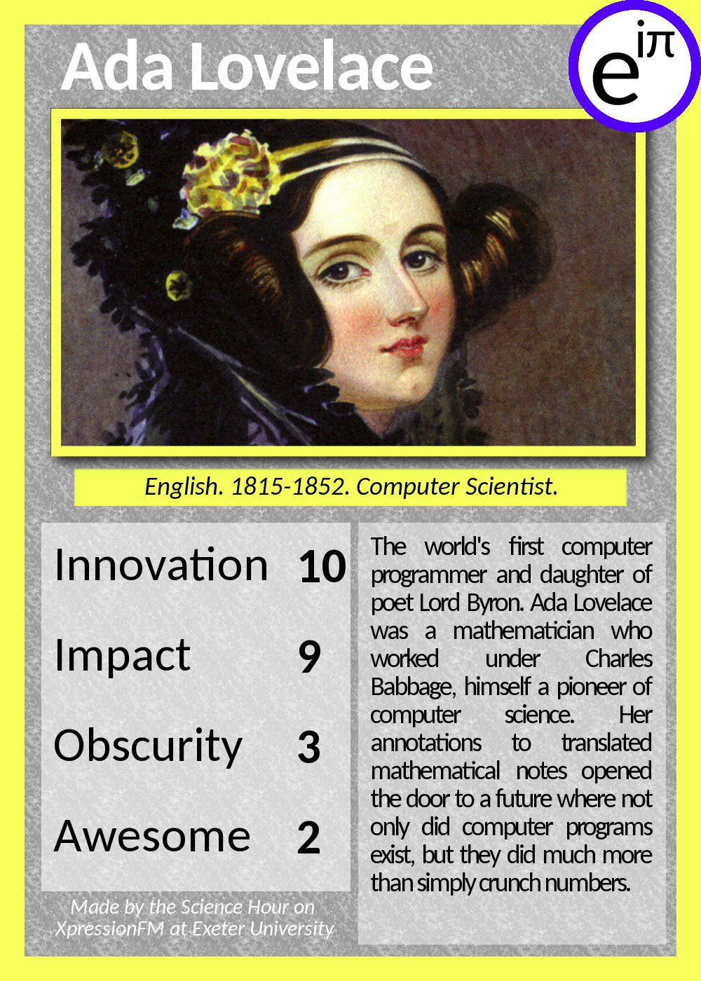 Happy #AdaLovelaceDay! Here she is in the Top Female Scientists deck made by @StellarPlanet and I; she was the very first card!
#ALD17 https://t.co/6GxSyk58v8