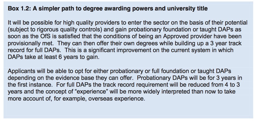 So, provisionally you can become a probabtionary degree provider if, a priori, you are of high quality #HEWhitePaper https://t.co/Eae9fL1LVv