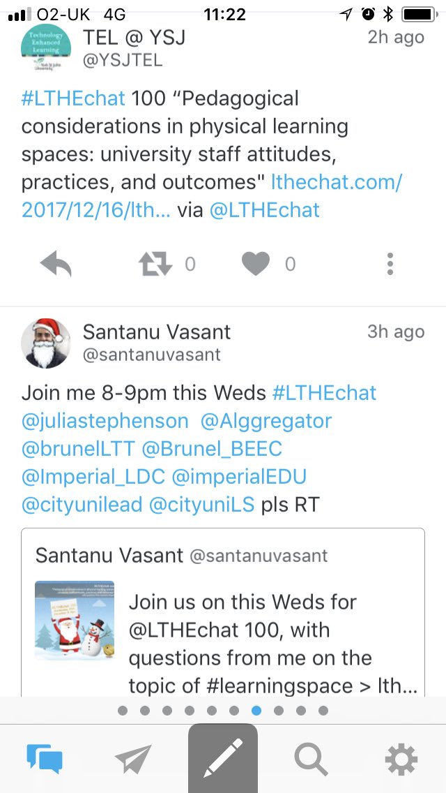 @alexgspiers @andrewmid @egillaspy @EricStoller @horrocks_simon @santanuvasant @Chri5rowell @neilwithnell Learning spaces: Informal learning using my mobile phone 📱 to connect with my PLN (personal learning network) in Twitter. The weekly #LTHEchat is a fine example! #SocMedHE17 #alwayslearning https://t.co/ImKMW249UY