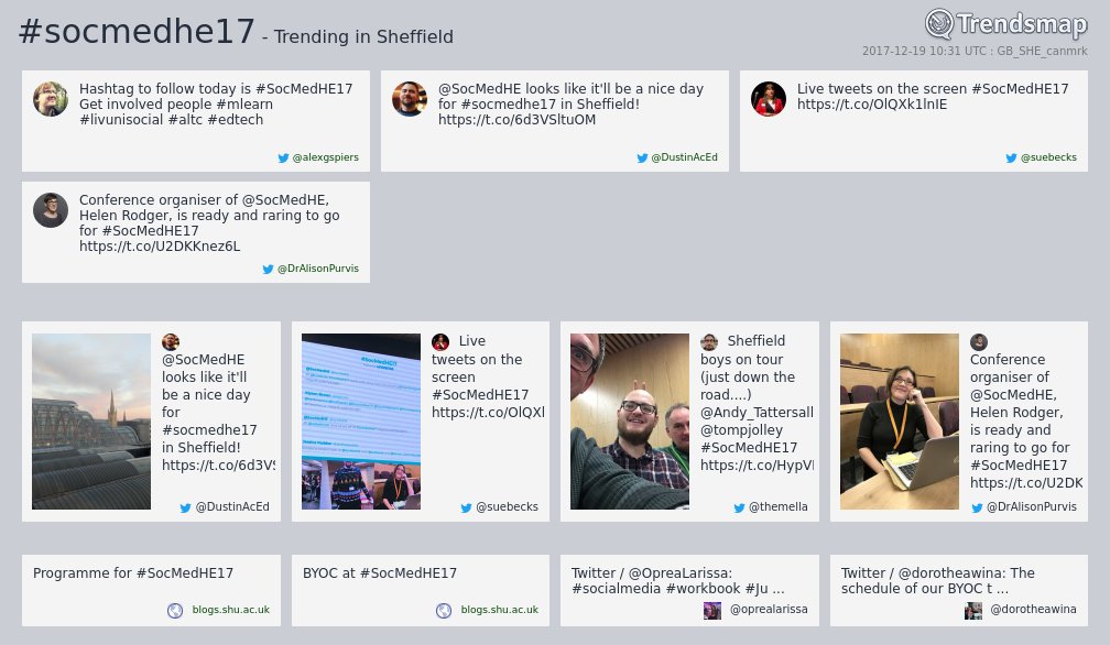 #socmedhe17 is now trending in #Sheffield

https://t.co/bPJm2f6p5P https://t.co/WGTJuazm0r