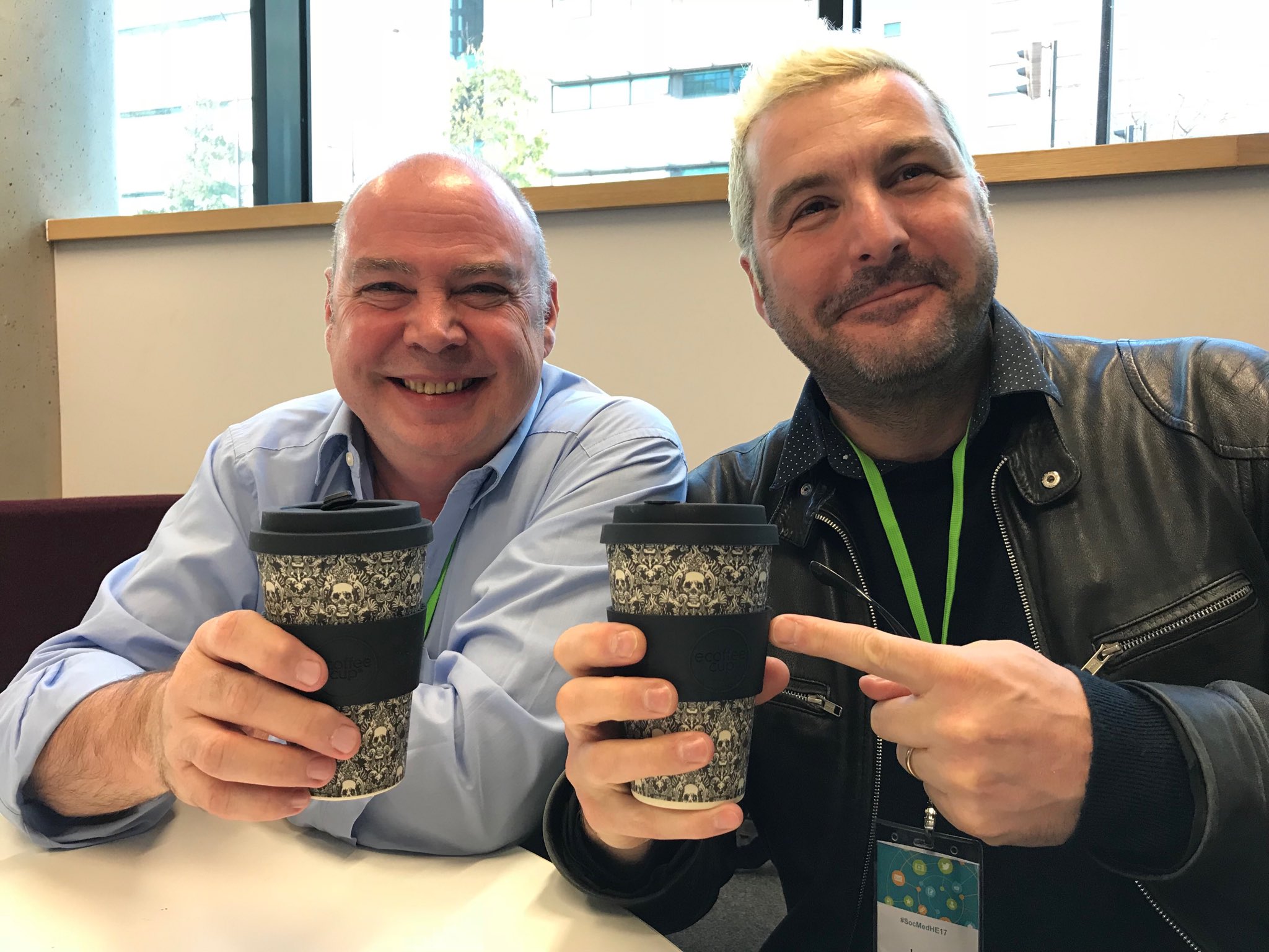 These two men are very (very!) happy with their new mugs #SocMedHE17 https://t.co/5YbdW2epKh